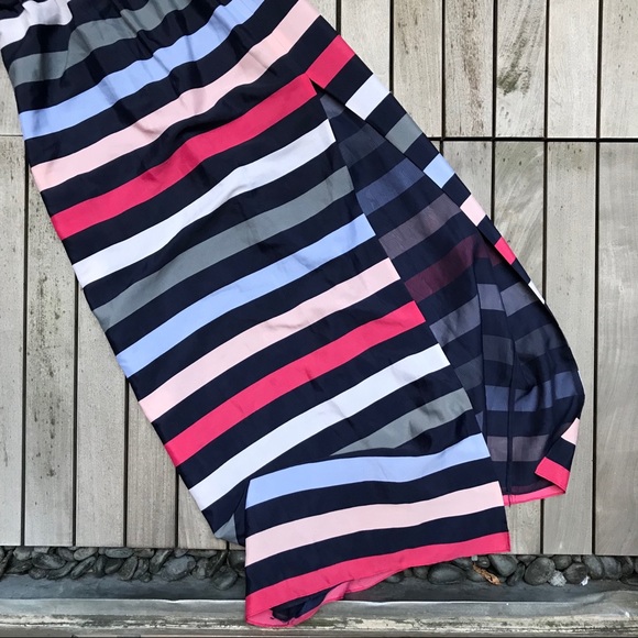 BGBGeneration Navy Pink Res & White Horizontal Striped Side Slit Maxi Dress - Picture 6 of 8